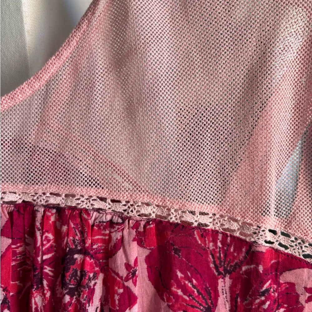 Free People Pink Floral Boho Tunic Top Ruffle Hem Size L - Picture 4 of 8